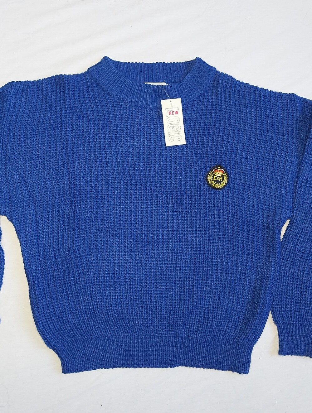 New Logic Vintage Mens Crewneck Knit Sweater Blue Classic Rib Texture NWT Large